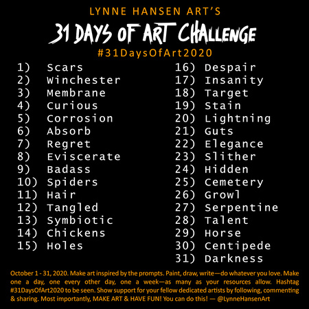 Prompt List for 31 Days Of Art Challenge 2020